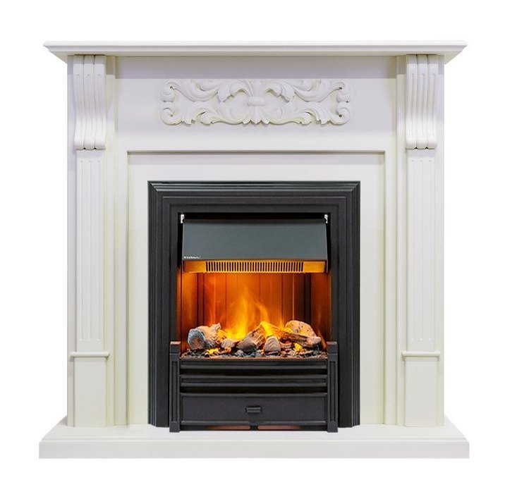 Каминокомплект Venice - Фактурный белый с очагом Brookline Black