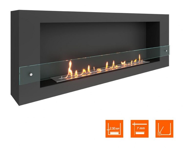 Биокамин SteelHeat WALL LONG 1500 черный (Стекло)