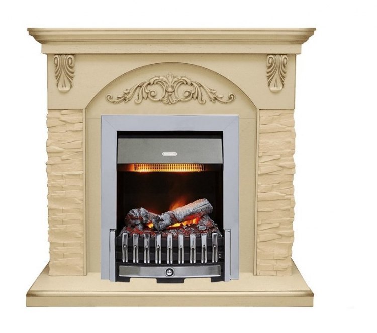 Каминокомплект Bern Сланец крупный бежевый / Алебастр темная патина с очагом Danville Chrome FB2