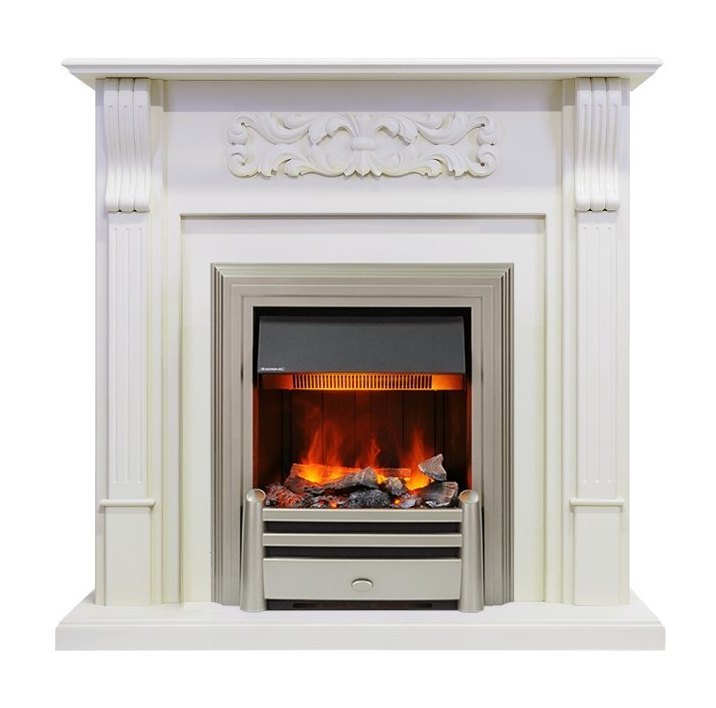 Каминокомплект Venice - Фактурный белый с очагом Chesford