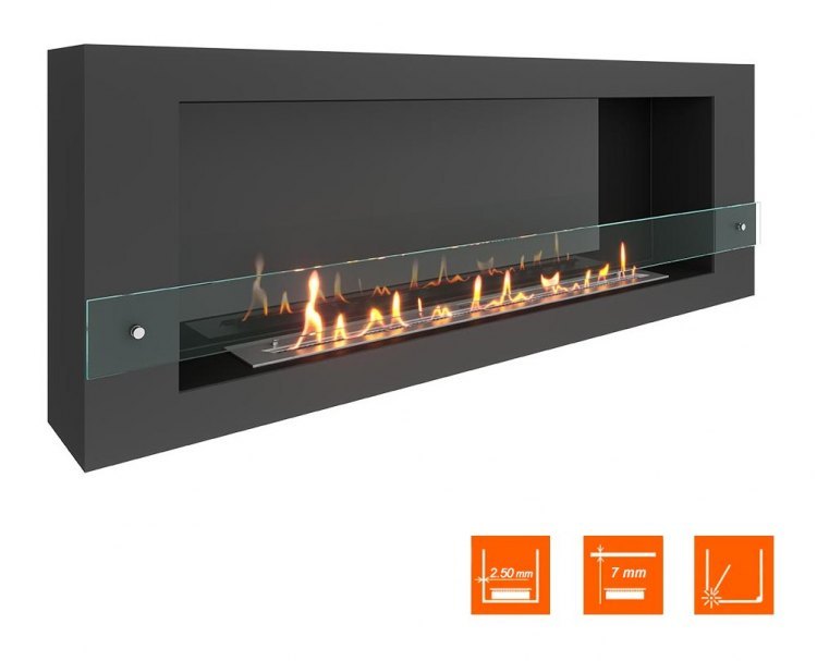 Биокамин SteelHeat WALL LONG 1500 черный (Стекло + Стемалит)
