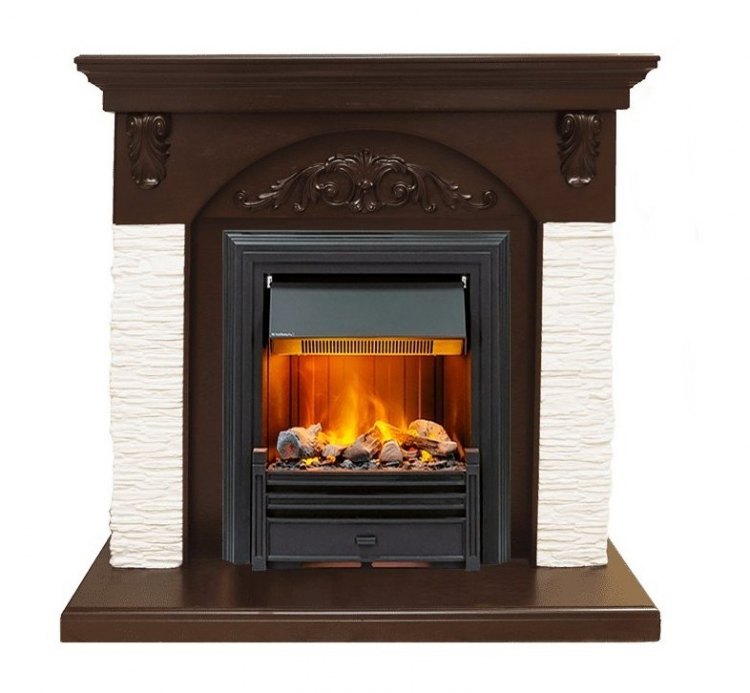 Каминокомплект Bern Сланец мелкий белый / Темный дуб с очагом Brookline Black
