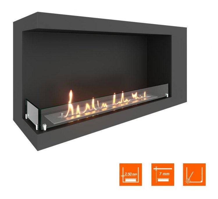 Биокамин угловой SteelHeat LONG 1000 левый (Стекло)