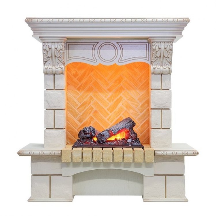 Каминокомплект Pierre Luxe - Слоновая кость / Шампань (Высота 975мм) с очагом Cassette 400 NH