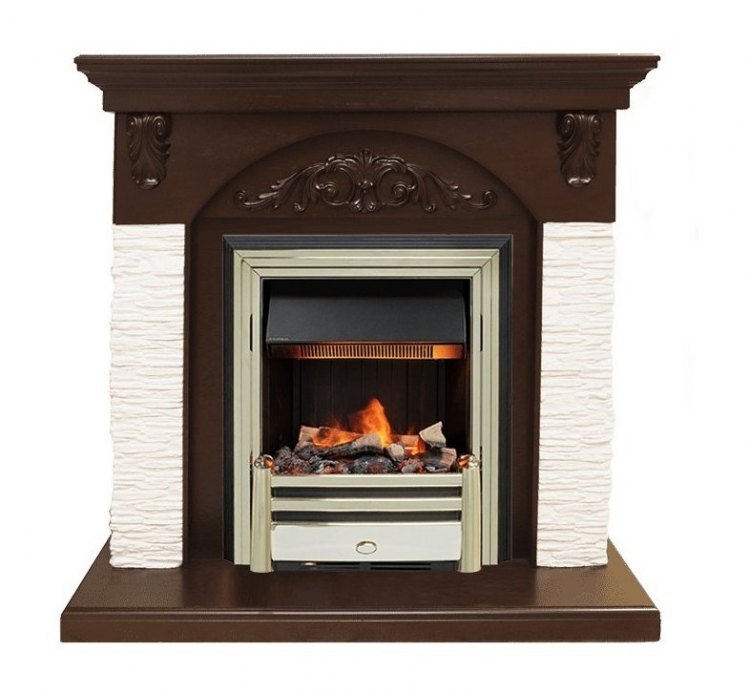 Каминокомплект Bern Сланец мелкий белый / Темный дуб с очагом Cavendish