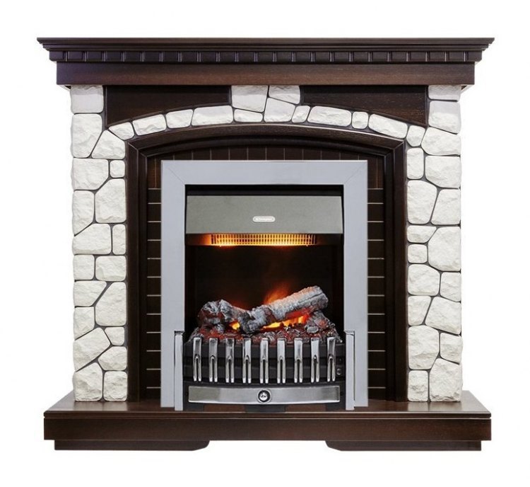 Каминокомплект Glasgow - Темный дуб / Белый с очагом Danville Chrome FB2