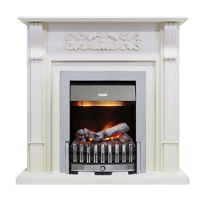 Каминокомплект Venice - Фактурный белый с очагом Danville Chrome FB2