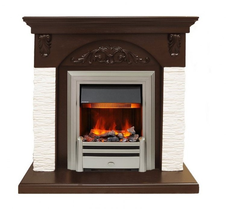 Каминокомплект Bern Сланец мелкий белый / Темный дуб с очагом Chesford