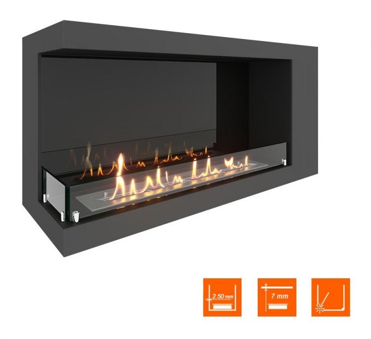 Биокамин угловой SteelHeat LONG 1000 левый (Стекло + Стемалит)