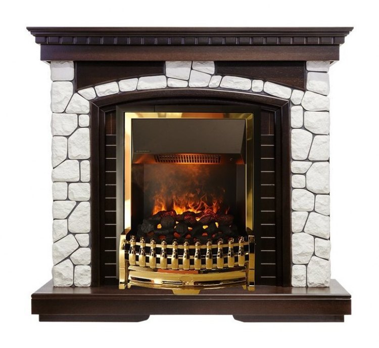 Каминокомплект Glasgow - Темный дуб / Белый с очагом Atherton