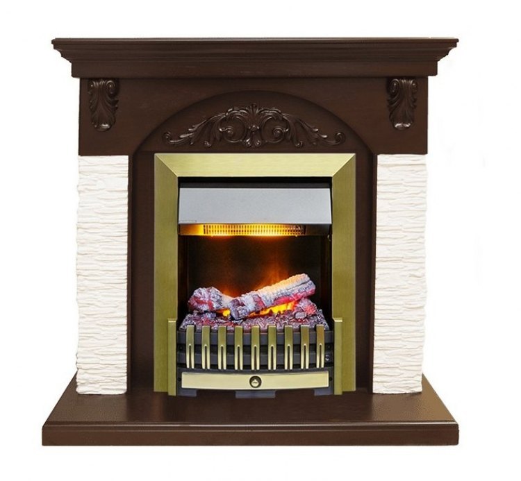 Каминокомплект Bern Сланец мелкий белый / Темный дуб с очагом Danville Antique Brass FB2