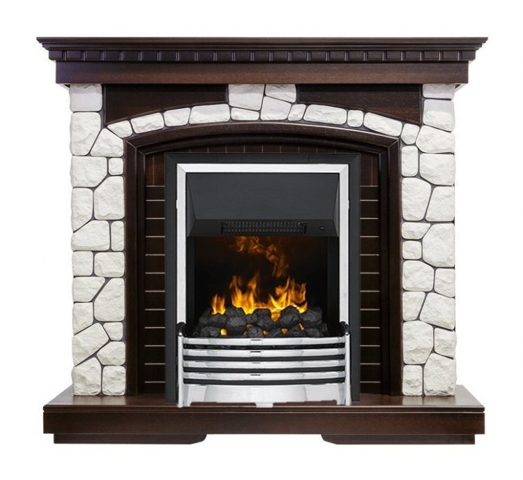 Каминокомплект Glasgow - Темный дуб / Белый с очагом Flagstaff