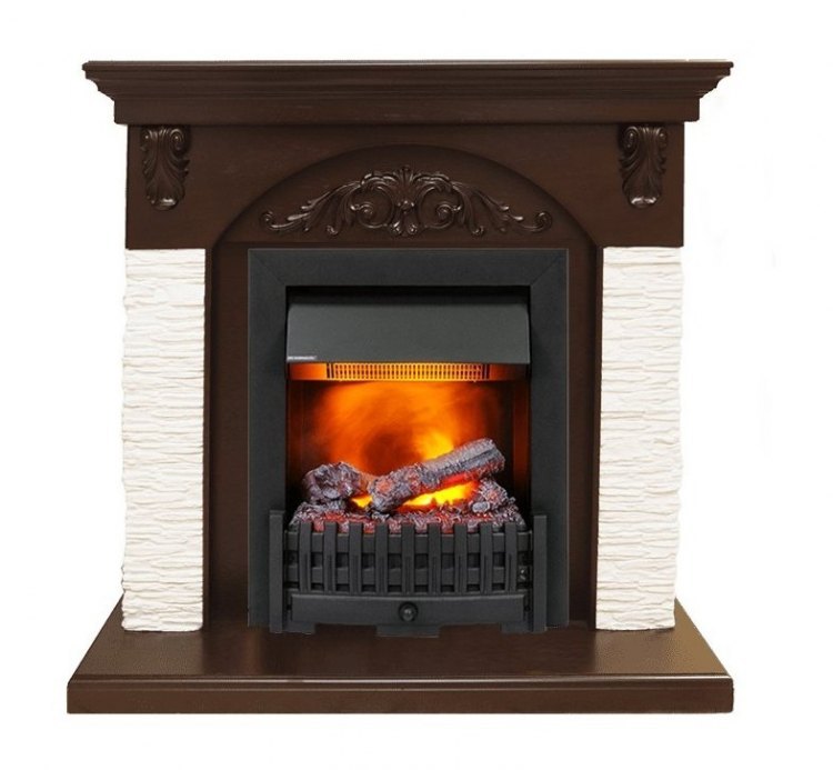 Каминокомплект Bern Сланец мелкий белый / Темный дуб с очагом Danville Black FB2