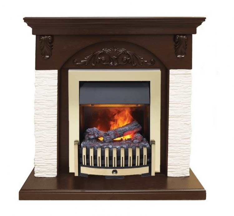 Каминокомплект Bern Сланец мелкий белый / Темный дуб с очагом Danville Brass FB2