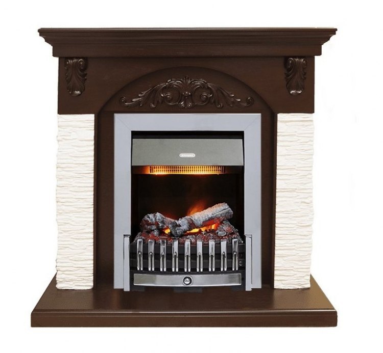 Каминокомплект Bern Сланец мелкий белый / Темный дуб с очагом Danville Chrome FB2