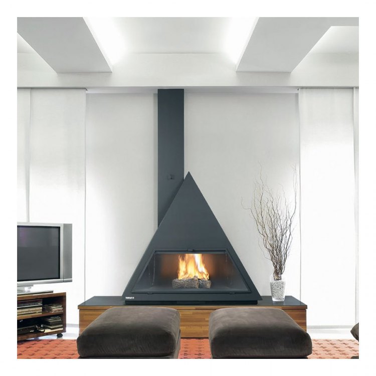 Камин BILBAO FRONTAL, со стеклом, труба слева, чёрный (Traforart)