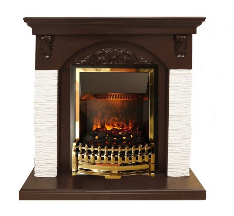 Каминокомплект Bern Сланец мелкий белый / Темный дуб с очагом Atherton