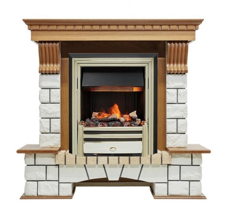 Каминокомплект Pierre Luxe - Дуб / Белый (Высота 1050мм) с очагом Cavendish