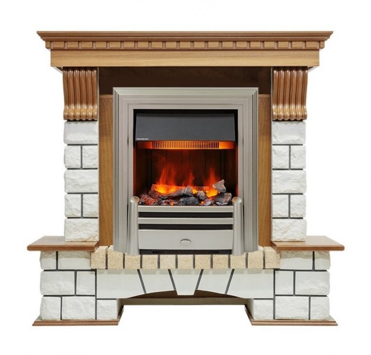 Каминокомплект Pierre Luxe - Дуб / Белый (Высота 1050мм) с очагом Chesford