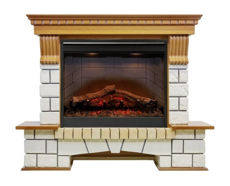 Каминокомплект Pierre Luxe - Дуб / Белый (Высота 1004мм) с очагом Symphony 26'' DF2608-INT