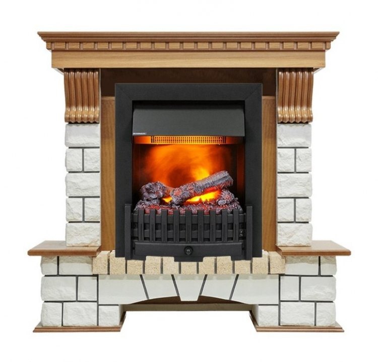 Каминокомплект Pierre Luxe - Дуб / Белый (Высота 1050мм) с очагом Danville Black FB2