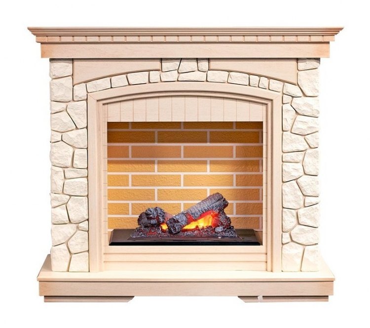 Каминокомплект Glasgow - Слоновая кость с патиной/Белый с очагом Cassette 400 NH