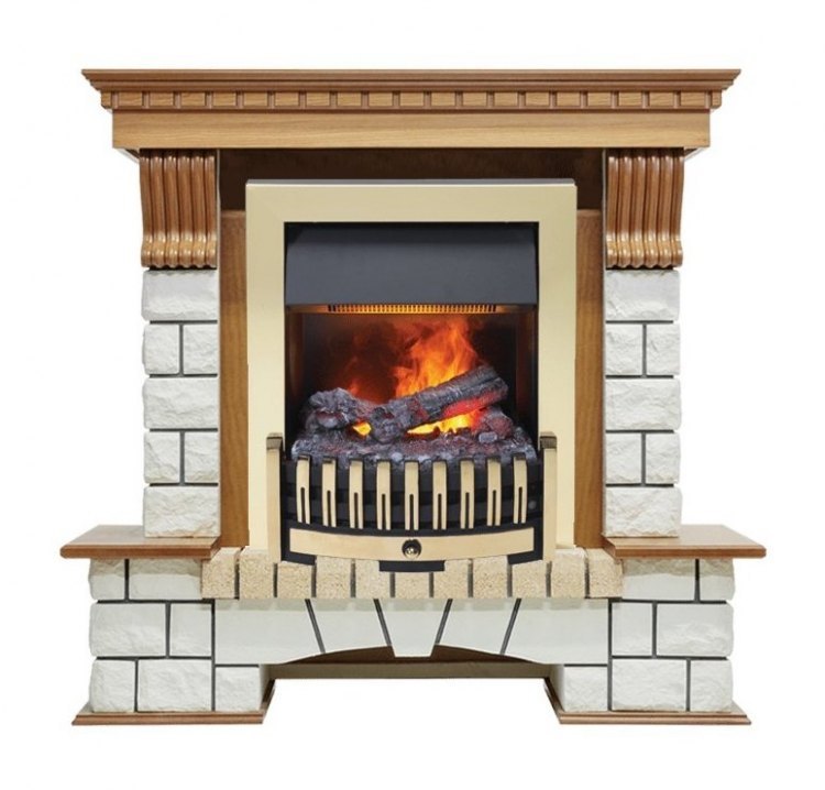 Каминокомплект Pierre Luxe - Дуб / Белый (Высота 1050мм) с очагом Danville Brass FB2