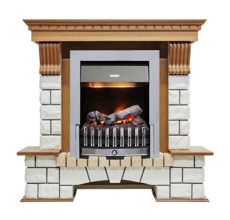 Каминокомплект Pierre Luxe - Дуб / Белый (Высота 1050мм) с очагом Danville Chrome FB2