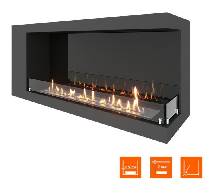 Биокамин угловой SteelHeat LONG 1100 правый (Стекло + Стемалит)