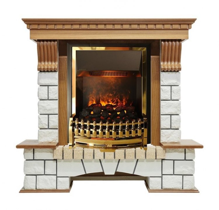 Каминокомплект Pierre Luxe - Дуб / Белый (Высота 1050мм) с очагом Atherton