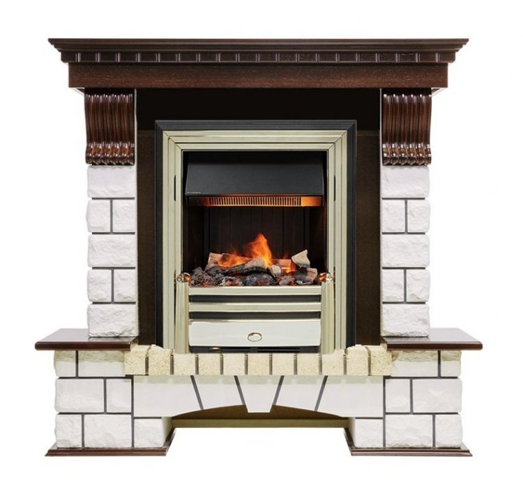 Каминокомплект Pierre Luxe - Темный дуб / Белый (Высота 1050мм) с очагом Cavendish