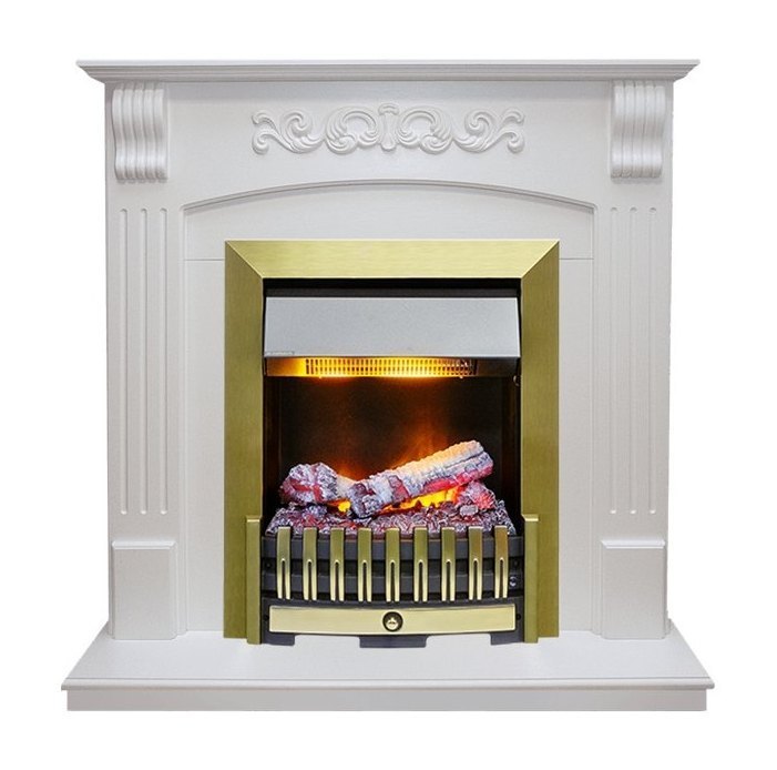 Каминокомплект Sorrento угловой - Белый дуб с очагом Danville Antique Brass FB2