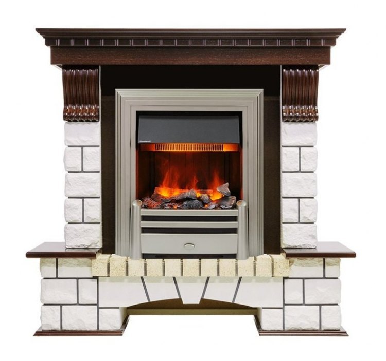 Каминокомплект Pierre Luxe - Темный дуб / Белый (Высота 1050мм) с очагом Chesford