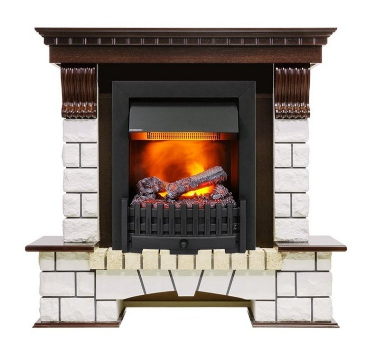 Каминокомплект Pierre Luxe - Темный дуб / Белый (Высота 1050мм) с очагом Danville Black FB2