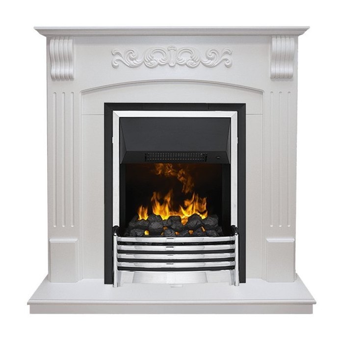 Каминокомплект Sorrento угловой - Белый дуб с очагом Flagstaff