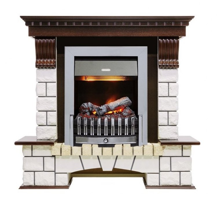 Каминокомплект Pierre Luxe - Темный дуб / Белый (Высота 1050мм) с очагом Danville Chrome FB2