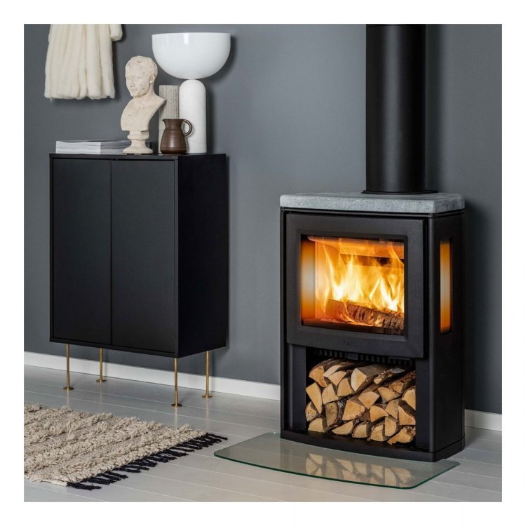 Печь K700, с боковыми стёклами, верх - мыльный камень, черный (Keddy)