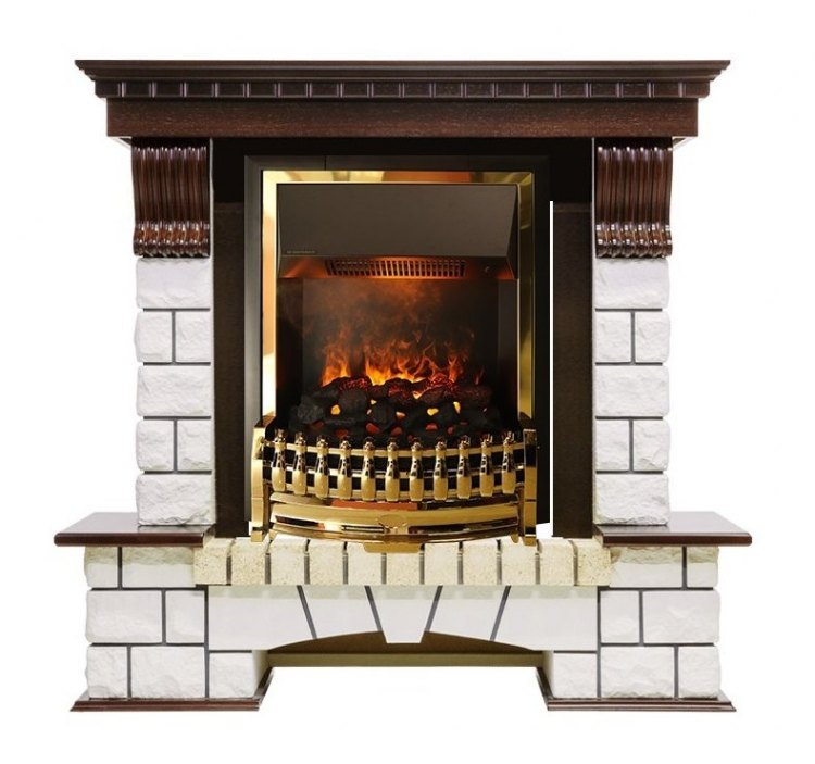 Каминокомплект Pierre Luxe - Темный дуб / Белый (Высота 1050мм) с очагом Atherton