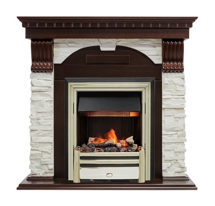 Каминокомплект Dublin - Темный дуб / Сланец белый с очагом Cavendish