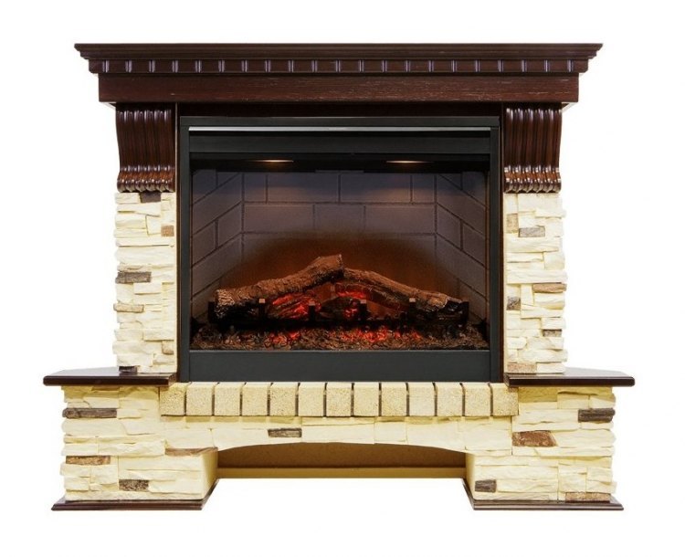 Каминокомплект Pierre Luxe угловой - Темный дуб / Сланец (Высота 1045мм) с очагом Symphony 26'' DF2608-INT