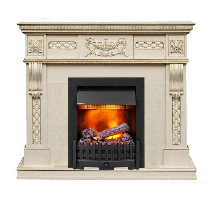Каминокомплект Corsica - Слоновая кость с патиной (Ширина 1100) с очагом Danville Black FB2