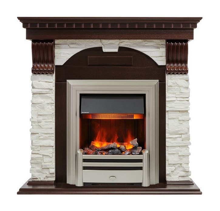 Каминокомплект Dublin - Темный дуб / Сланец белый с очагом Chesford