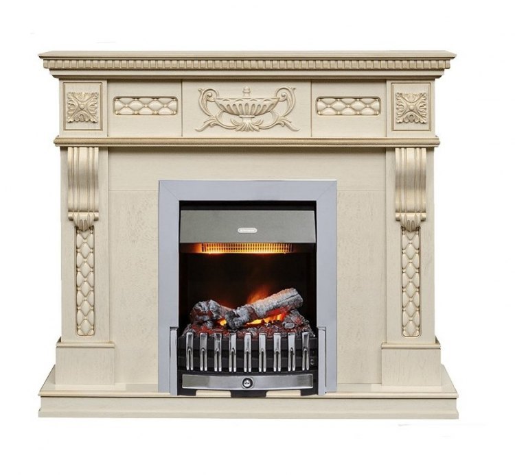 Каминокомплект Corsica - Слоновая кость с патиной (Ширина 1100) с очагом Danville Chrome FB2