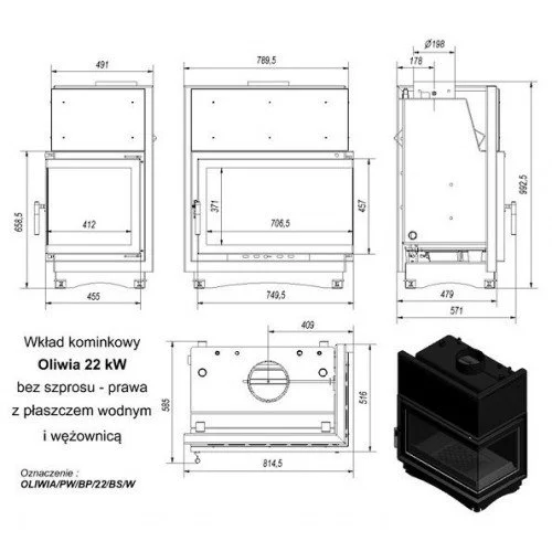 Каминная топка Kratki Oliwia PW/BP/22/BS/W