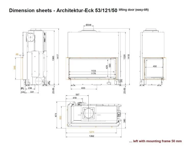 Каминная топка Brunner Architektur-Kamin Eck 53/121/50 с левым углом Каминная топка Brunner Architektur-Kamin Eck 53/121/50 с левым углом