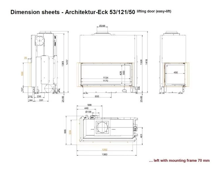 Каминная топка Brunner Architektur-Kamin Eck 53/121/50 с левым углом Каминная топка Brunner Architektur-Kamin Eck 53/121/50 с левым углом