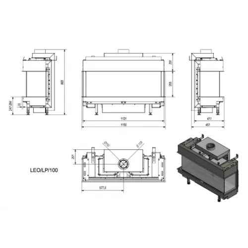 Каминная топка Kratki LEO LP/100/LPG (баллонный газ)