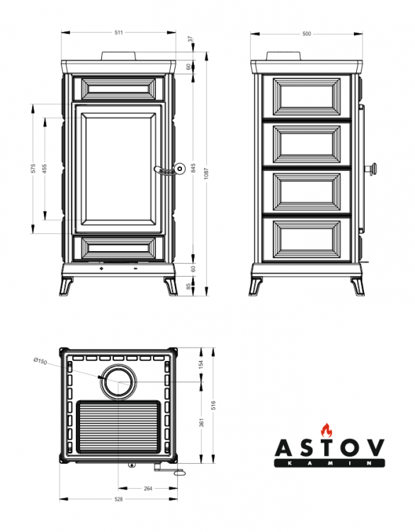 Чугунная печь камин Астов Майолика Классик