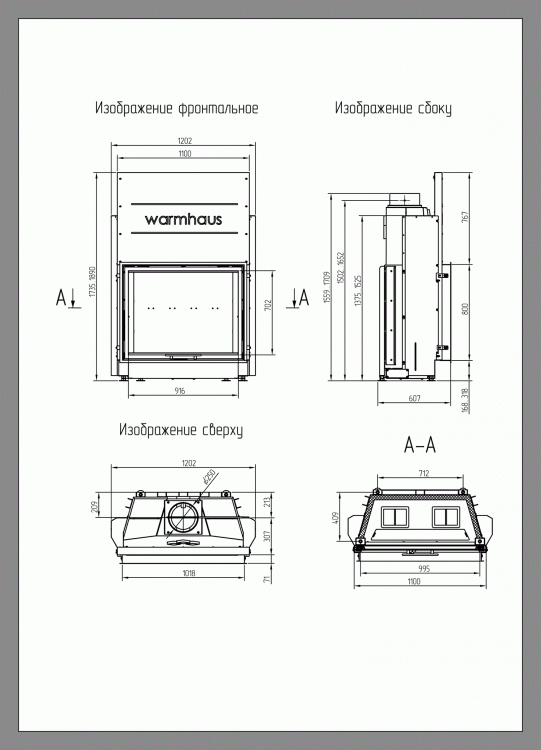 Каминная топка Warmhaus FLAT 100/80h