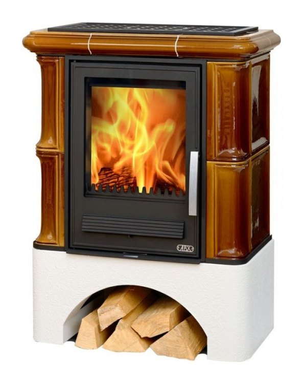 Кафельная печь-камин ABX Bavaria K Честнат (прямой цоколь, вставка Комбо)